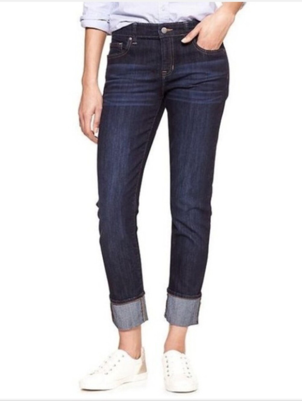 Gap Straight Cuff Dark Wash Jeans Women 6 28 Casual Slight Crop